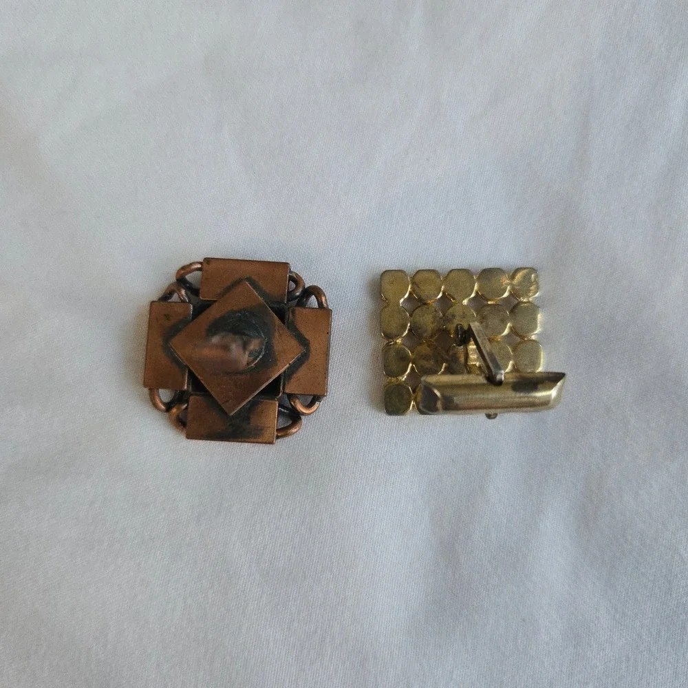 VTG Brutalist Geometric Mismatched Cufflinks Copper Gold Mens OS Metal Unbranded